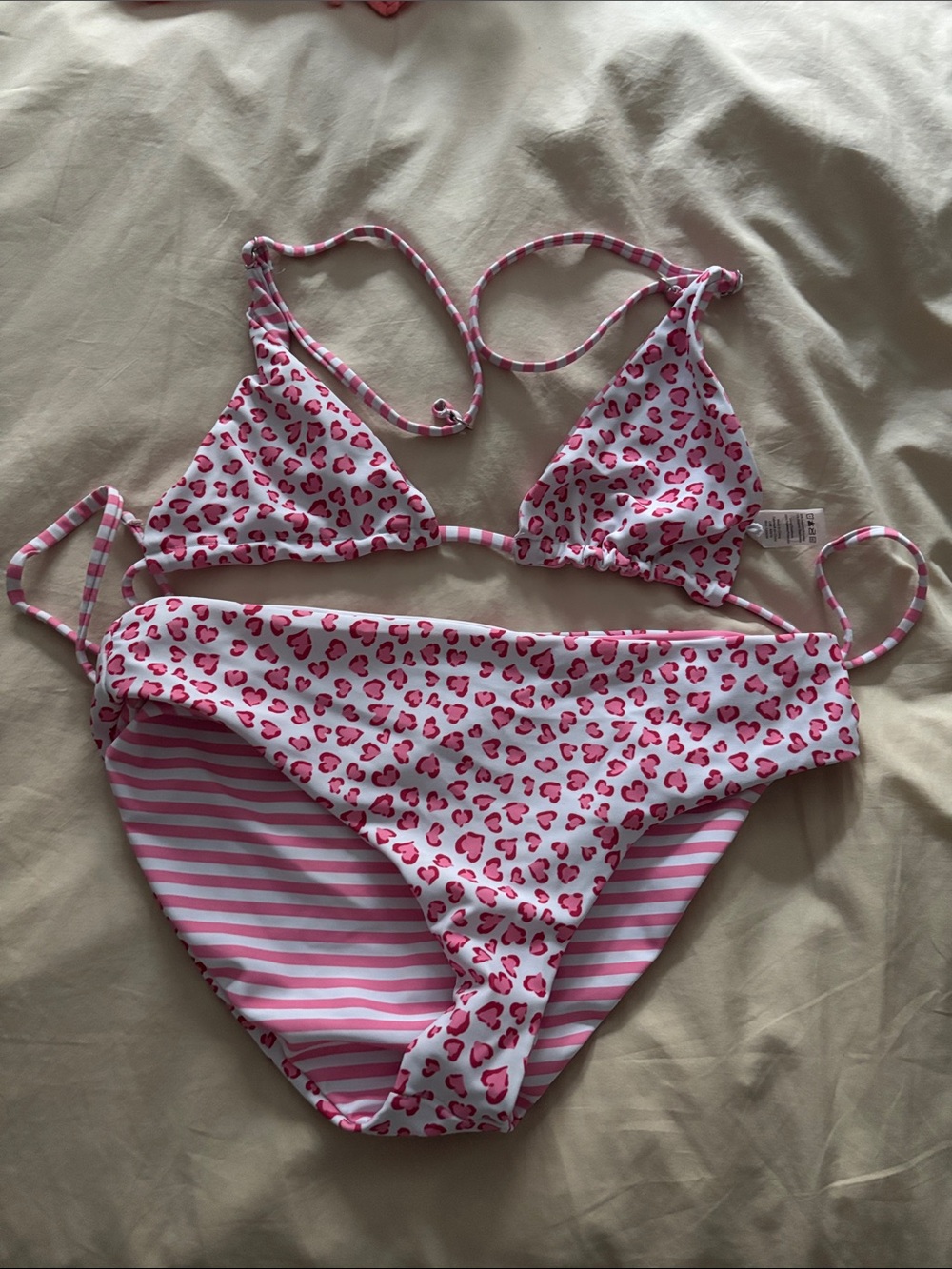 Limeapple Pink and White Heart Print Girls Bikini